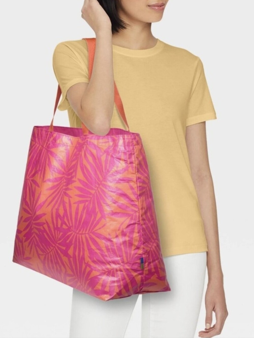 Open Story Water Resistant Reversible Tote Bag in Pink/Coral Palm